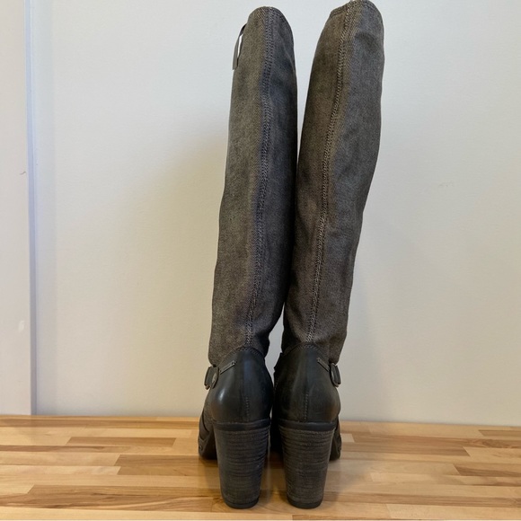 Western Diesel heeled platform boot distressed leather black grey denim harness - Picture 3 of 16